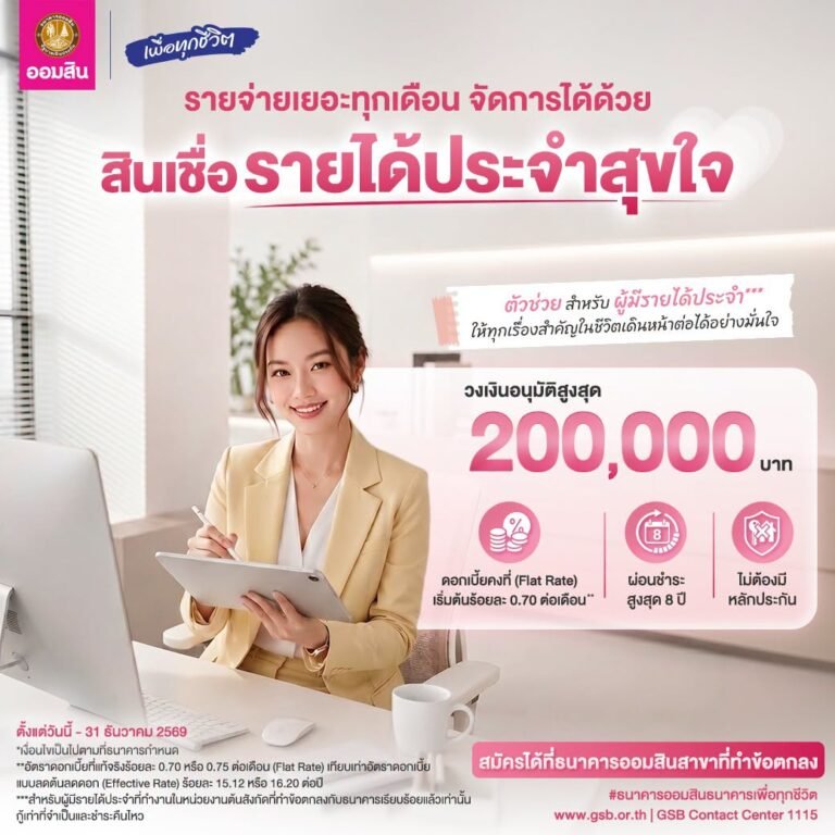 ภาพประกอบข่าว เปิดรายละเอียด “สินเชื่อรายได้ประจำสุขใจ” ออมสิน ช่วยค่าใช้จ่ายจำเป็น วงเงินสูงสุด 200,000 บาท