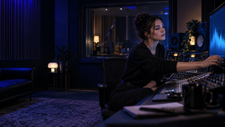 วิศวกรเสียงกำลังปรับแต่งเพลงด้วยระบบวิเคราะห์ของ Waveroom Mastering