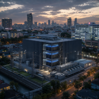ภาพประกอบดาต้าเซ็นเตอร์ขนาดใหญ่ท่ามกลางชุมชนเมืองกรุงเทพฯ