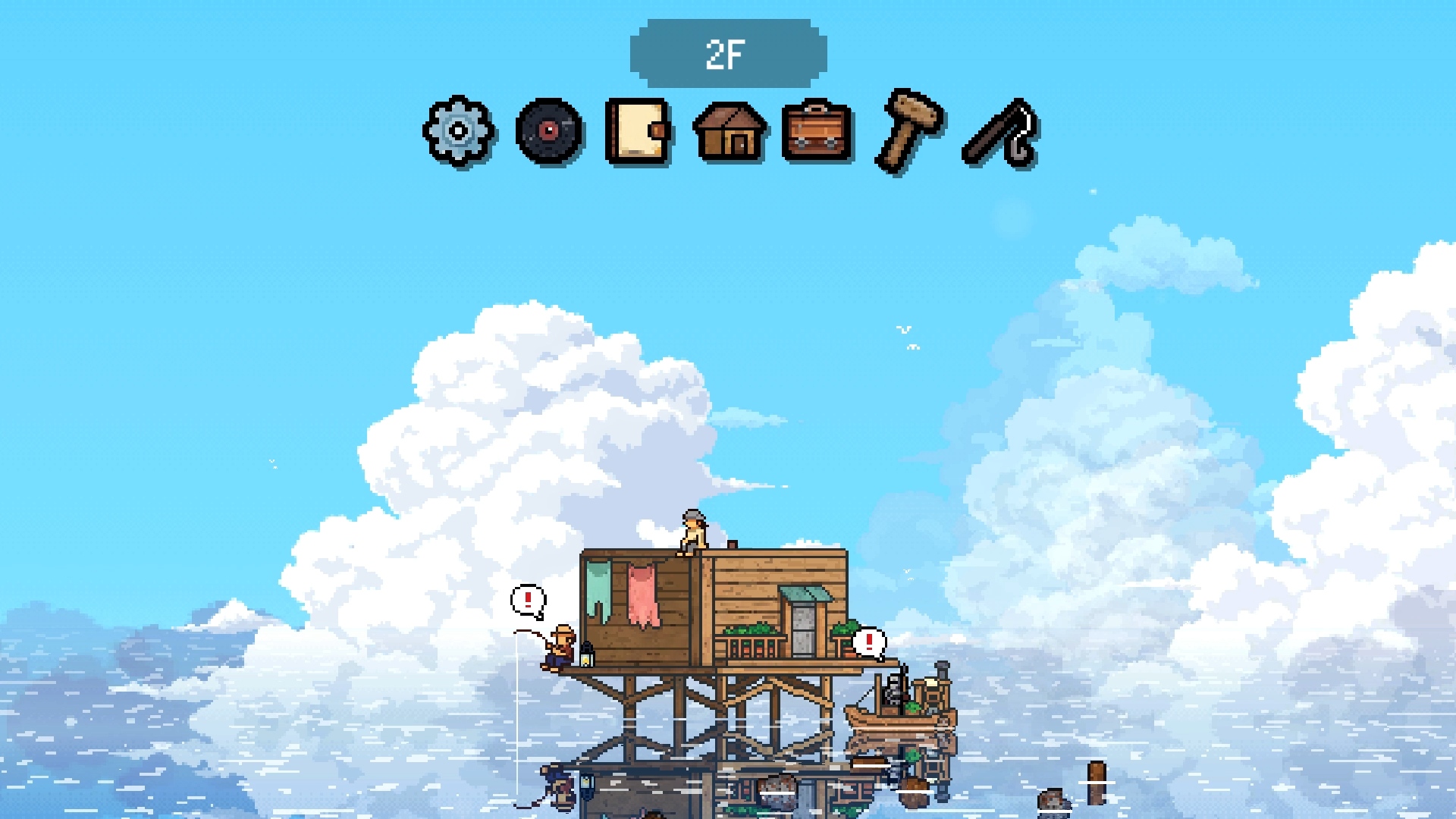 CELESTAY Craft&Slowlife gameplay showing a small home above the sea
