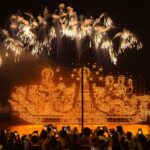 เรือไฟส่องแสงในแม่น้ำโขง ภาพประชาสัมพันธ์ประเพณีนครพนม