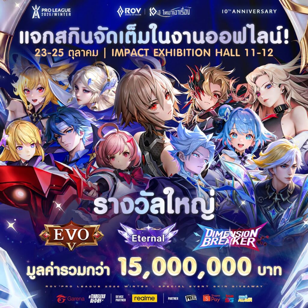 RoV ฉลอง 10 ปีแจกสกิน–ไอเทมกว่า 15 ล้านบาท งานออฟไลน์ 23–25 ต.ค. เข้าฟรี